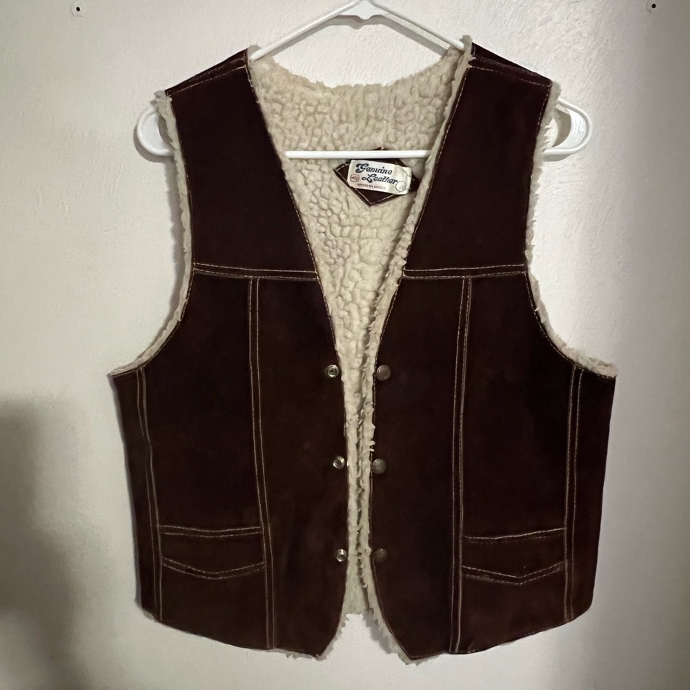 NO BRAND Vintage Genuine Leather Suede Sherpa Lined Vest 3 Button Men's Size‎ S